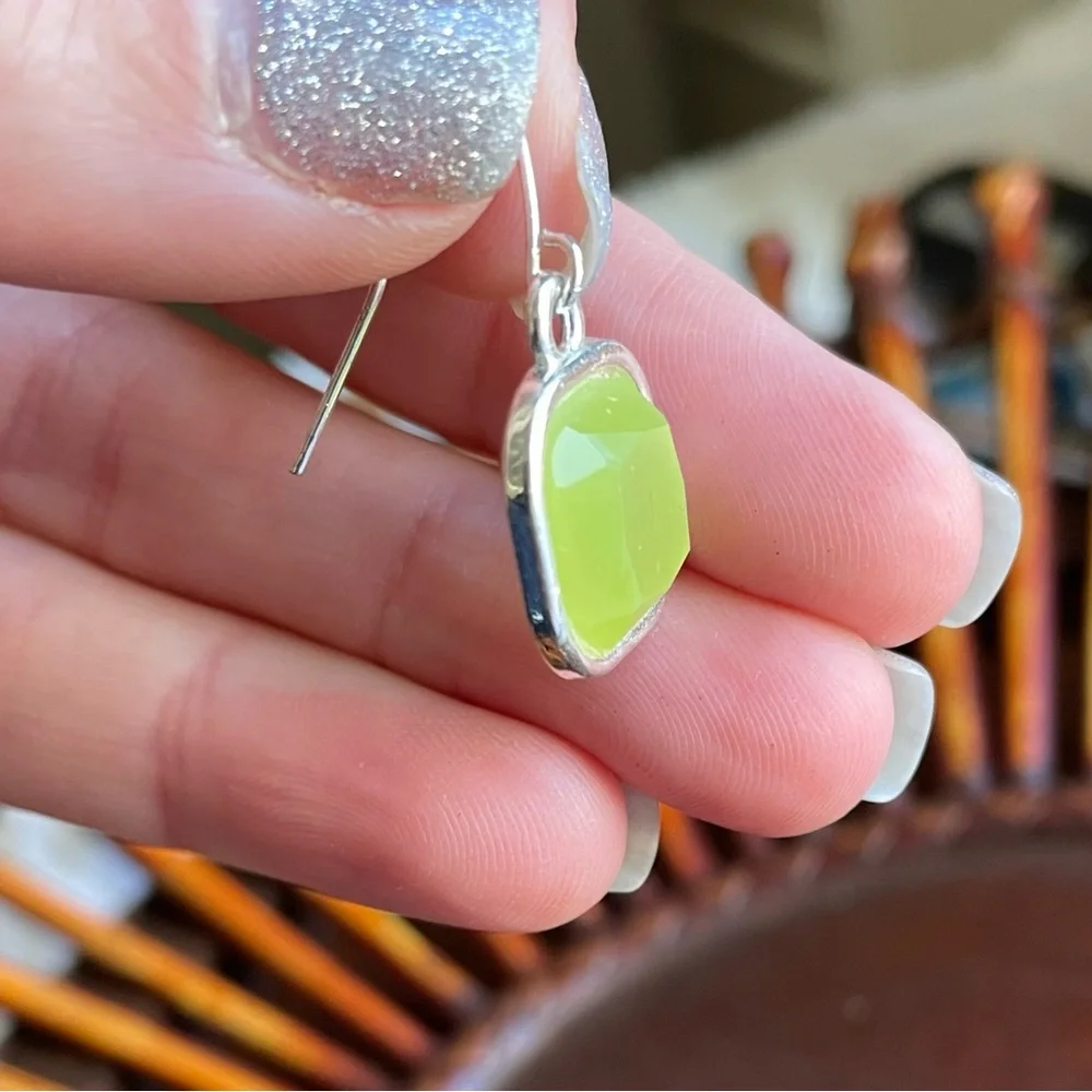 Chic Silver and Green Drop Earrings